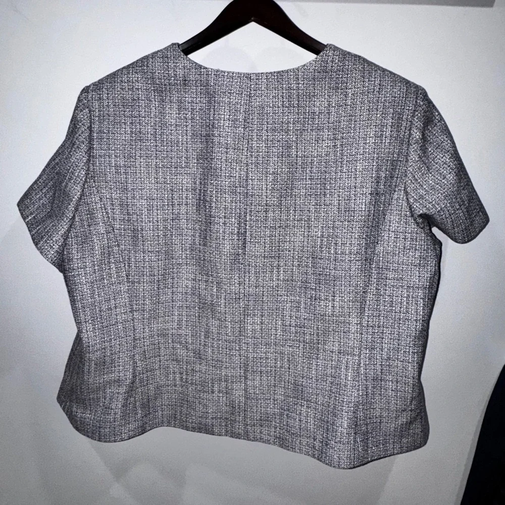 Tahari Arthur S Levine Womens 24W Tweed Collarless Jacket Blazer Purple Gray - Picture 4 of 11